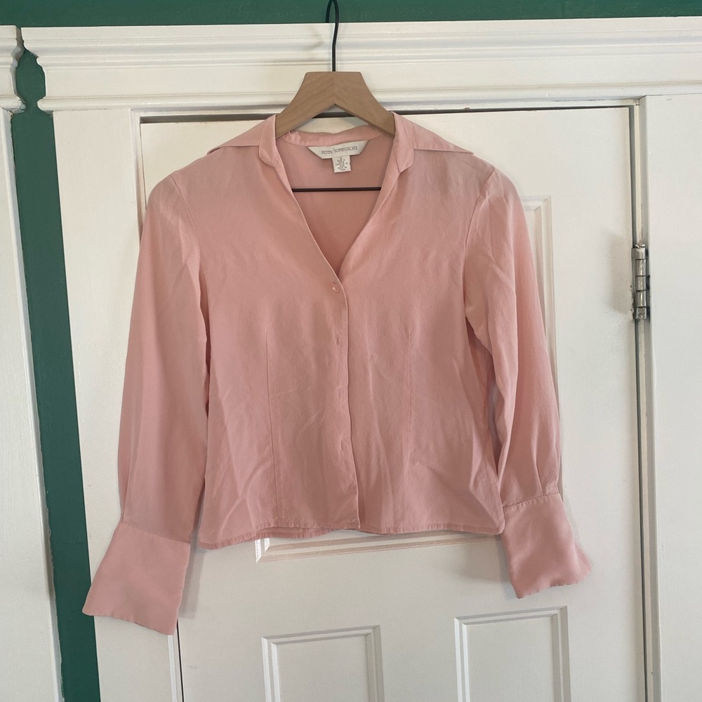 Petite Sophisticate Pink Silk Blouse